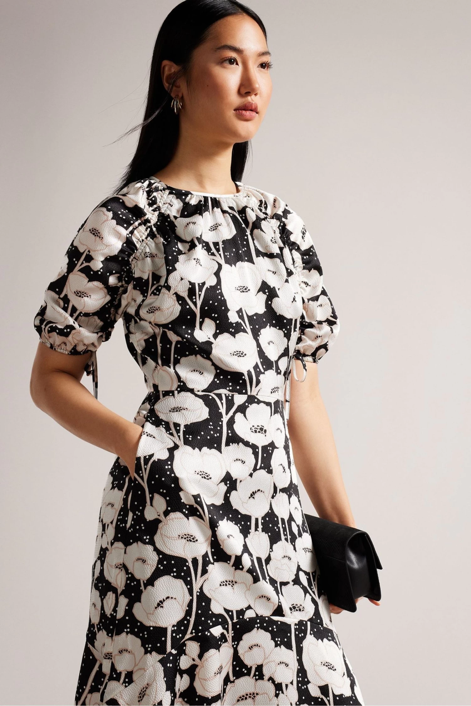 Ted Baker Abriee Black Puff Sleeve Midi Dress - Image 3
