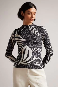 Ted Baker Black Emberr Grown On Neck Skinny Top