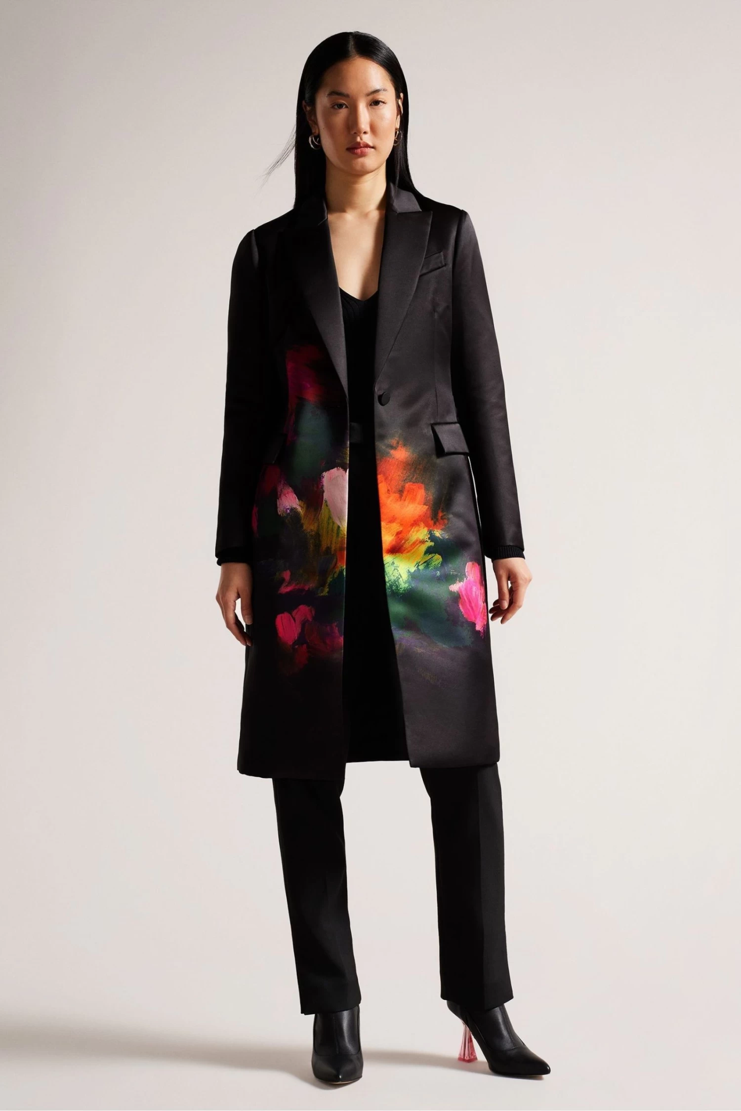 Ted Baker Black Anastay Single Breasted Midi Length Coat