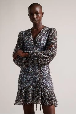 Ted Baker Blue Cherela Printed Long Sleeves Mini Dress