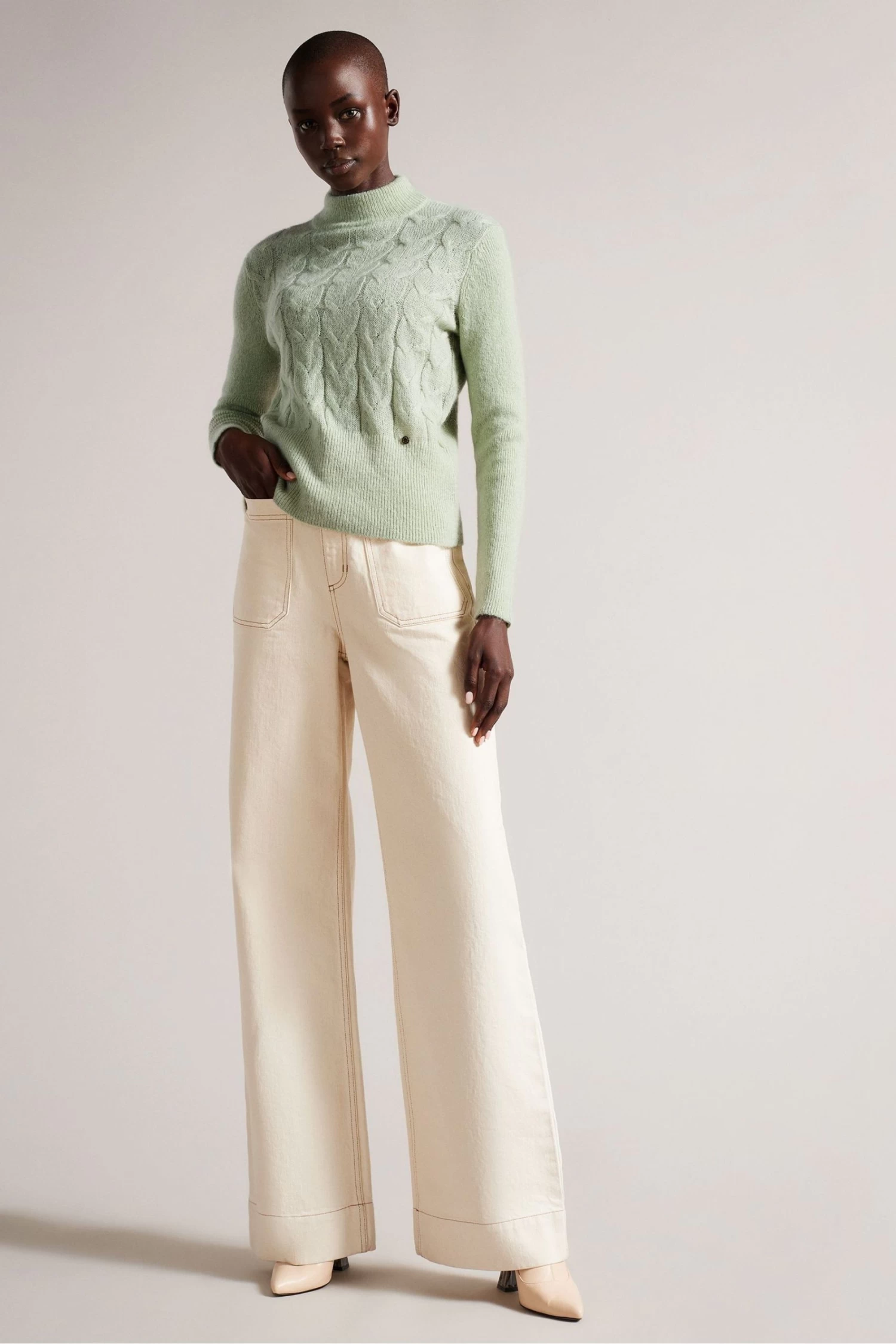Ted Baker Green Veolaa Mohair Cable Knit Sweatshirt - Image 3