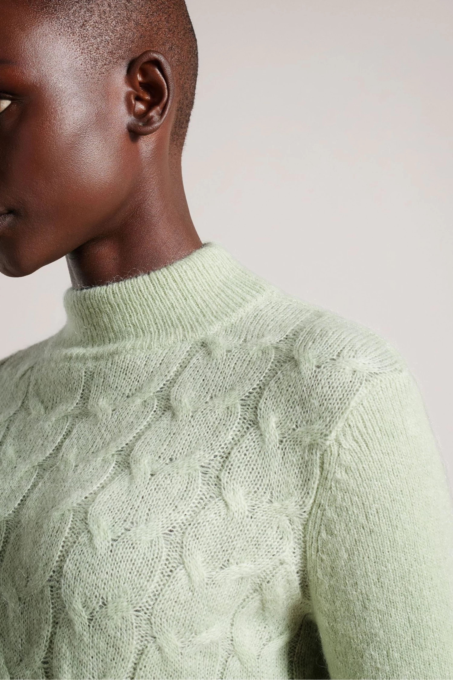 Ted Baker Green Veolaa Mohair Cable Knit Sweatshirt - Image 4