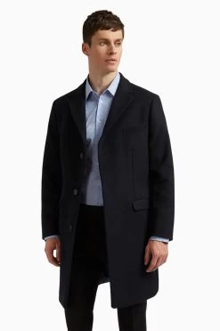 Ted Baker Tailoring Premium Blue Melton Slim Overcoat