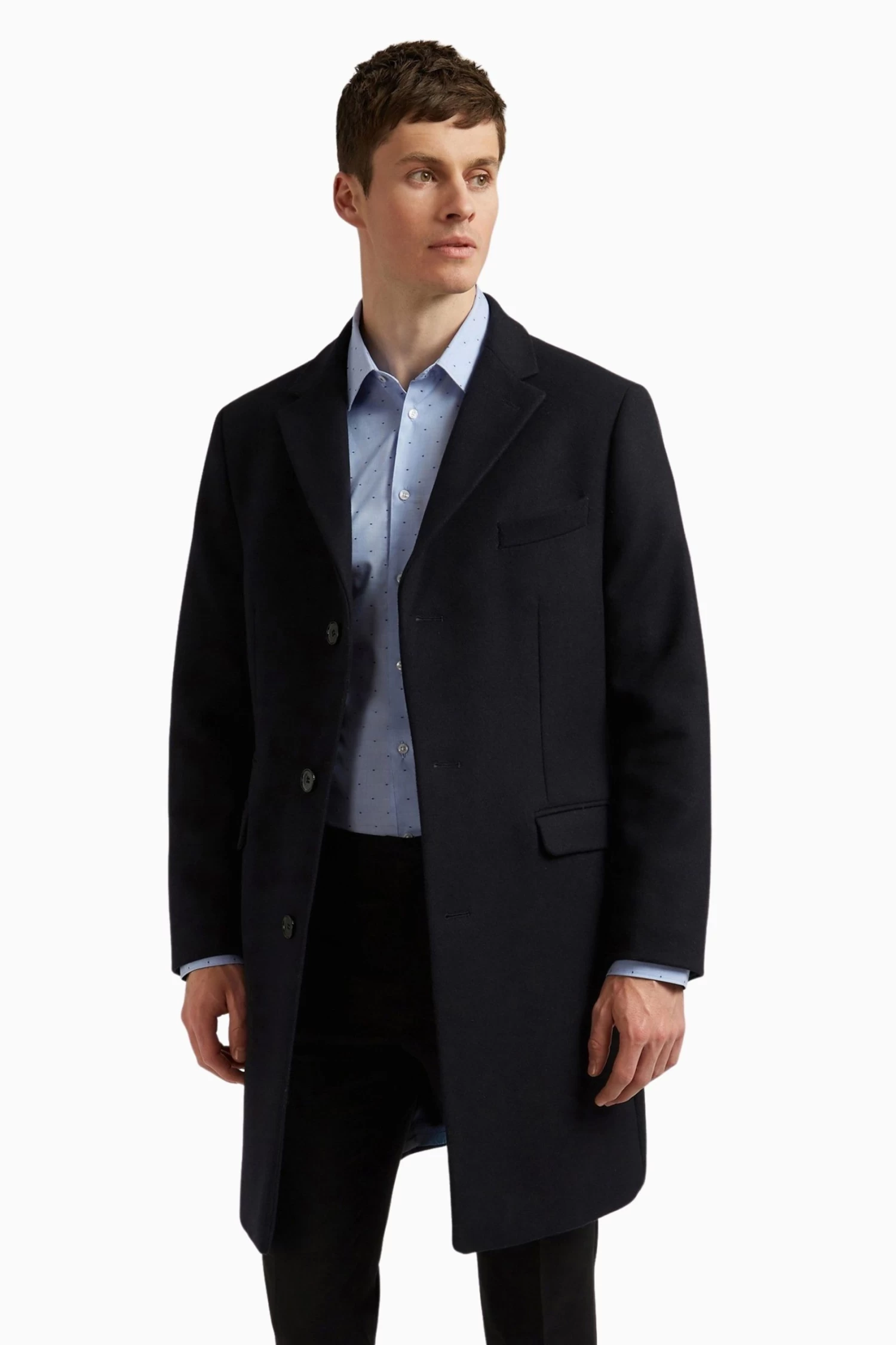 Ted Baker Tailoring Premium Blue Melton Slim Overcoat