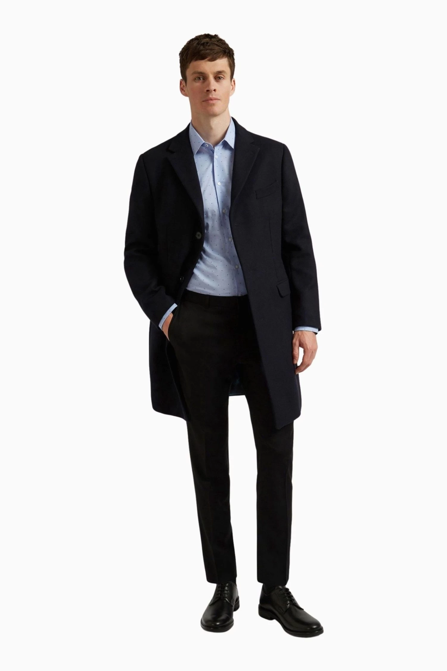 Ted Baker Tailoring Premium Blue Melton Slim Overcoat - Image 3