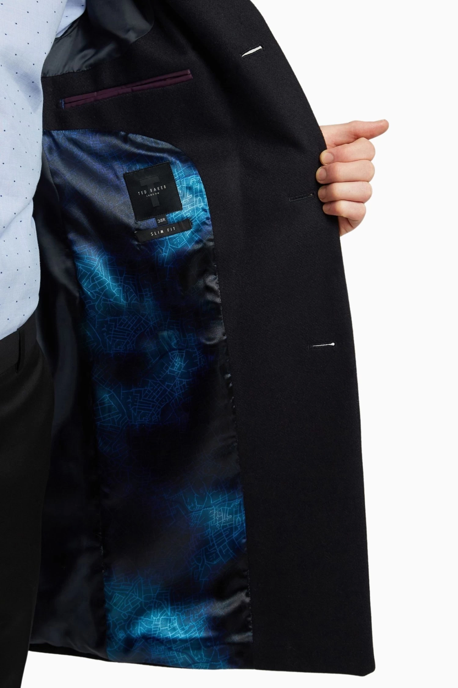 Ted Baker Tailoring Premium Blue Melton Slim Overcoat - Image 5