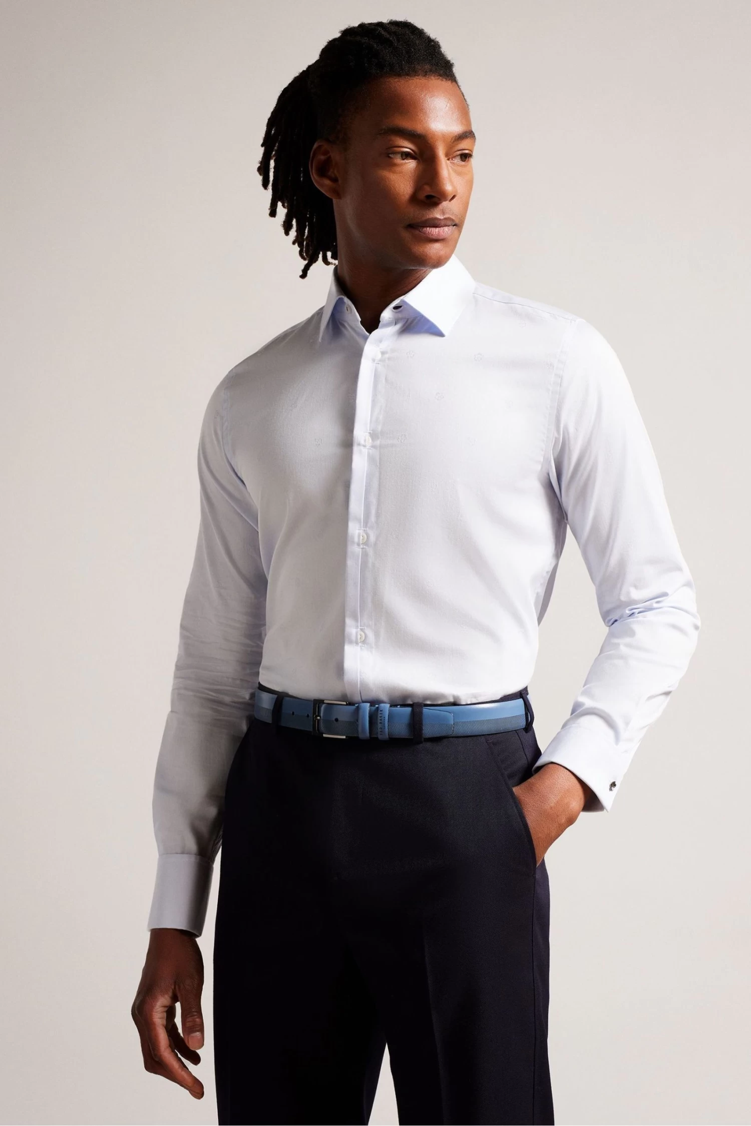 Ted Baker Navy Blue Harvii Etched Leather Belt - Image 4