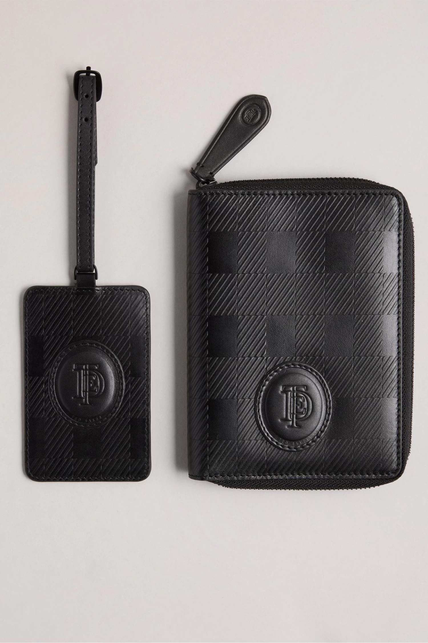 Ted Baker Tobery Black House Check Leather Travel Set