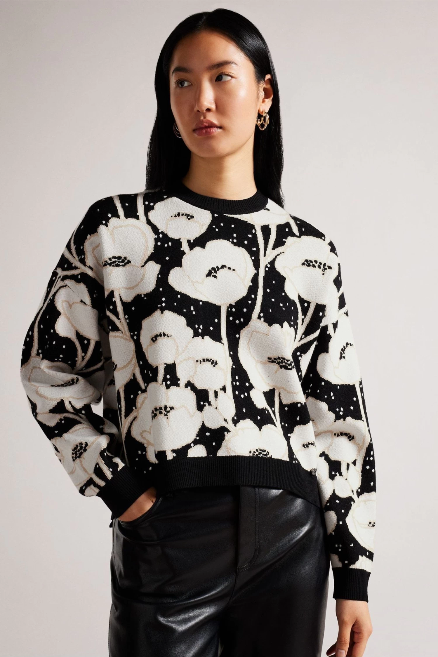 Ted Baker Pipha Black Cropped Jacquard Knitted Sweatshirt