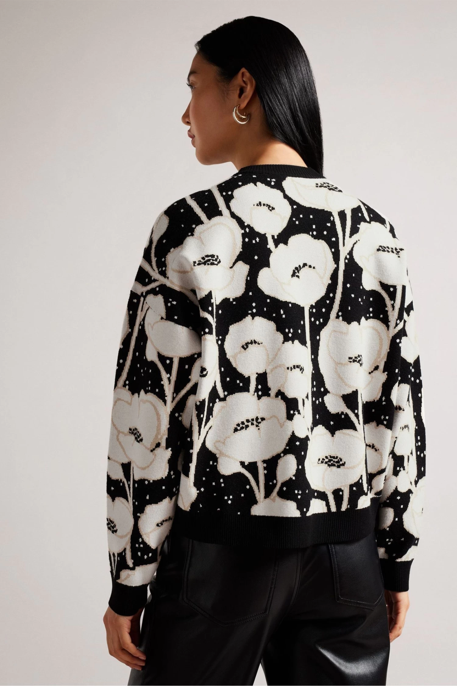 Ted Baker Pipha Black Cropped Jacquard Knitted Sweatshirt - Image 2