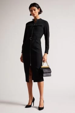 Ted Baker Hattei Black Belted Shirt Dress With Utility Detailing