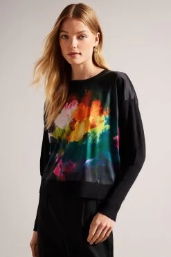 Ted Baker Zarha Black Woven Front Sleeve Detail Sweater