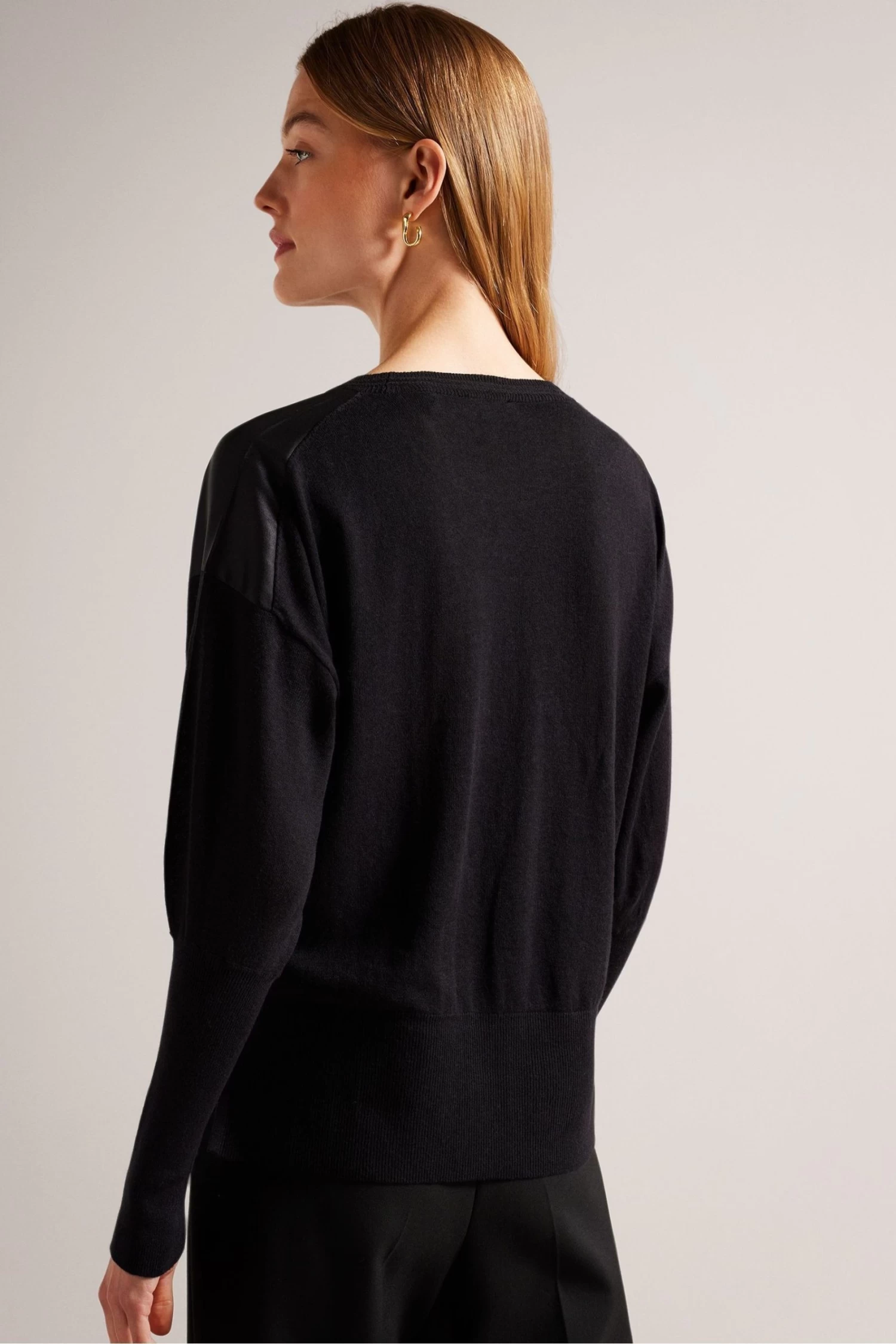 Ted Baker Zarha Black Woven Front Sleeve Detail Sweater - Image 2