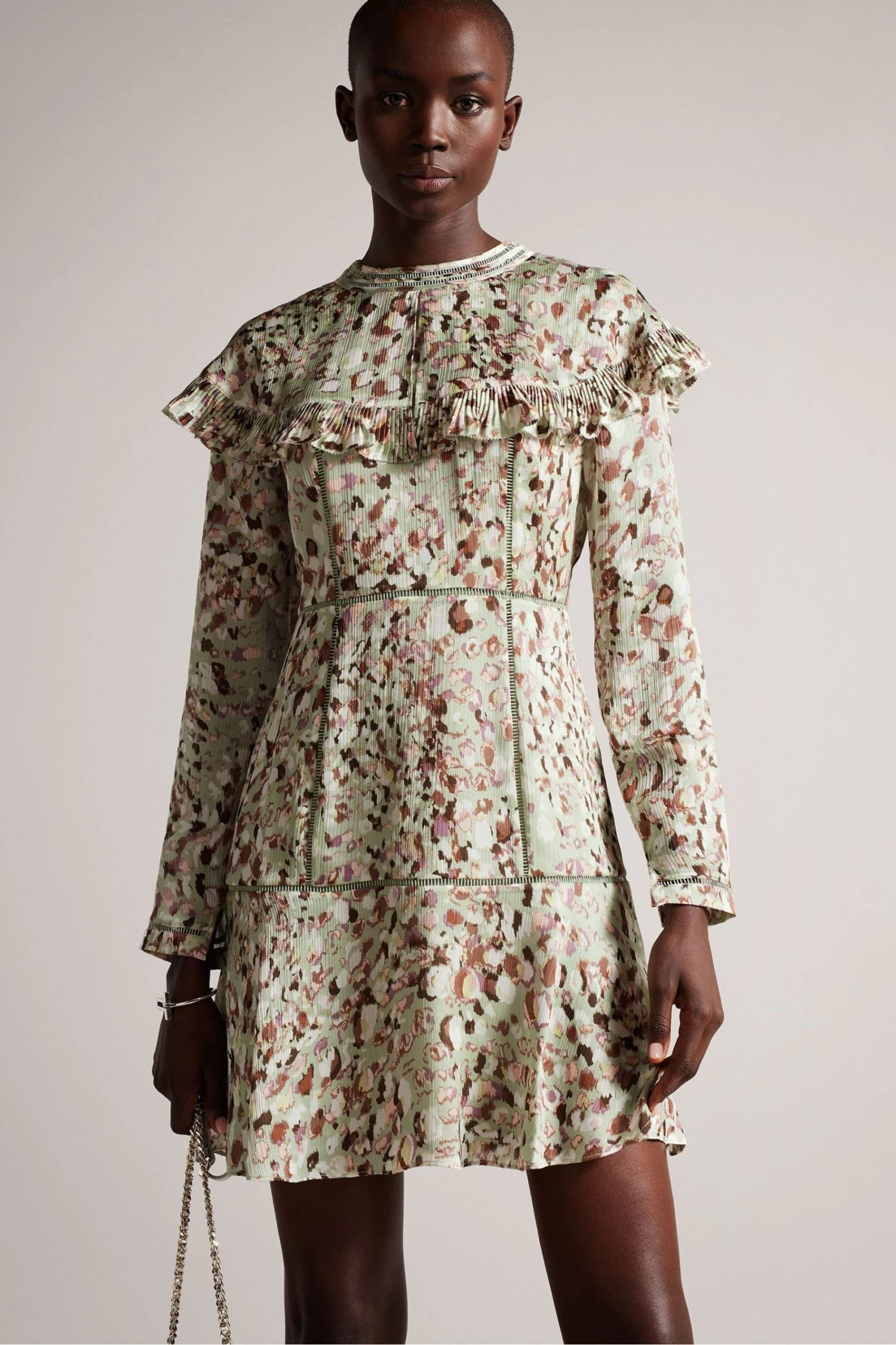 Ted Baker Green Orrsett Fit And Flare Mini Dress With Cape Detail - Image 3