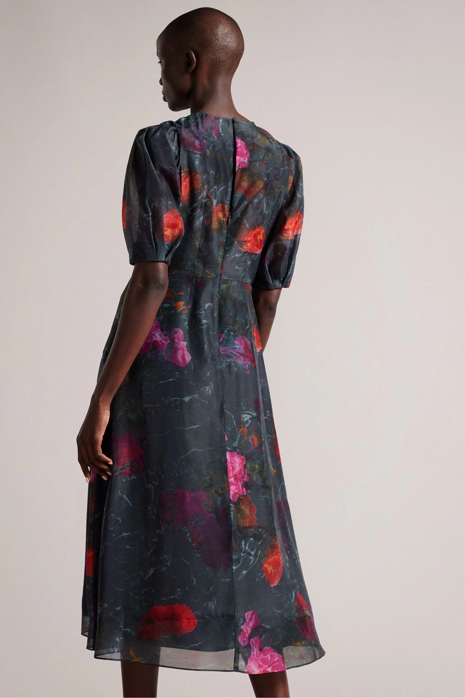 Ted Baker Mekayla Black Empire Line Midi Dress With Puff Sleeve - Image 2