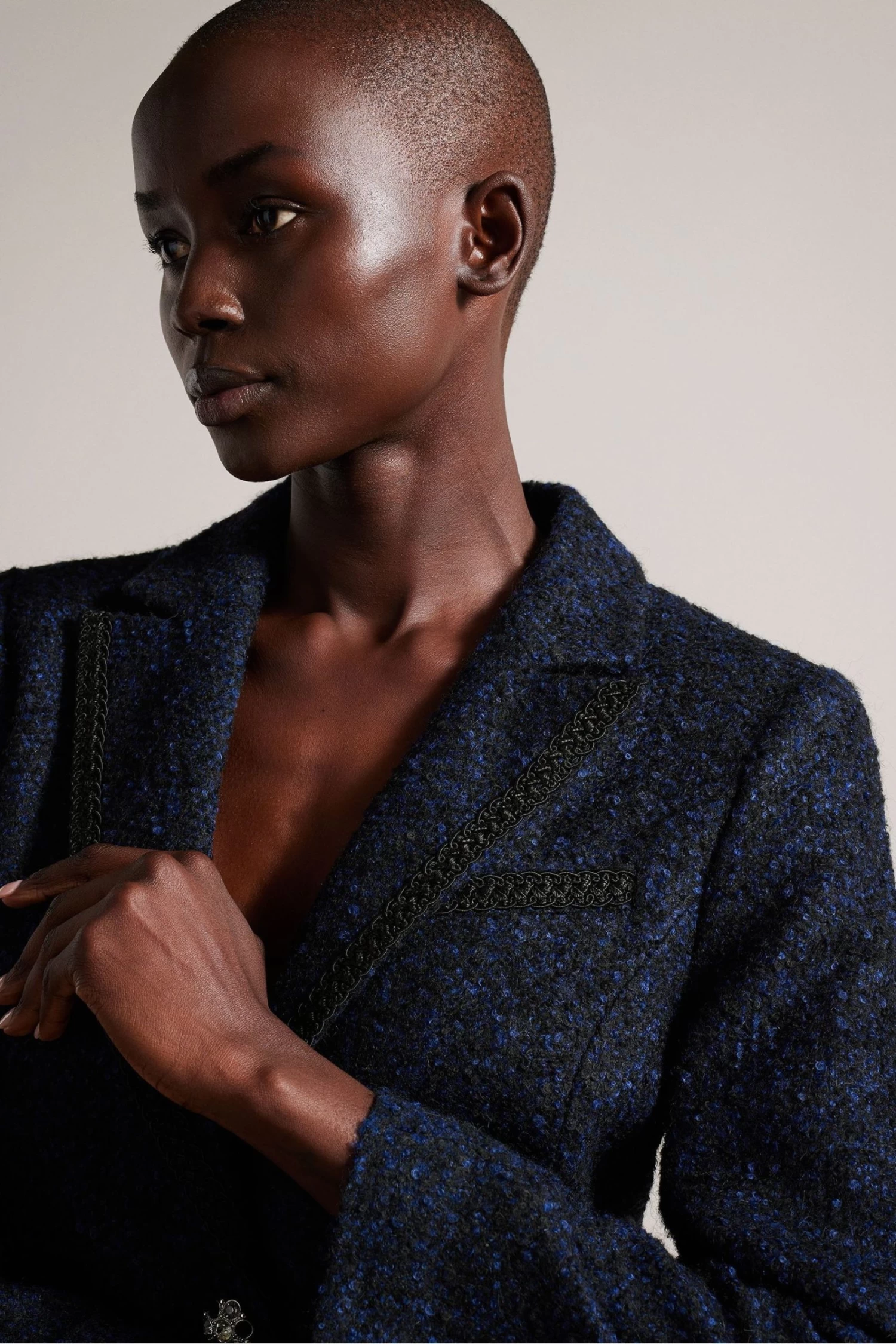 Ted Baker Alenaah Dark-Blue Embellished Detail Boucle Blazer - Image 4