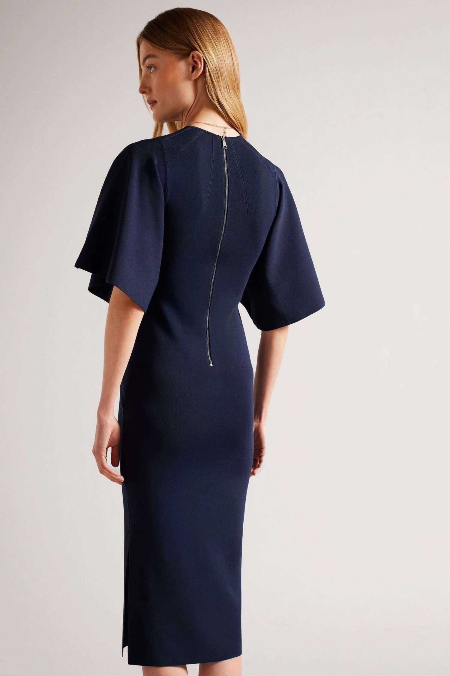 Ted Baker Lounia Blue Fluted Sleeve Knitted Bodycon Midi Dress - Image 2
