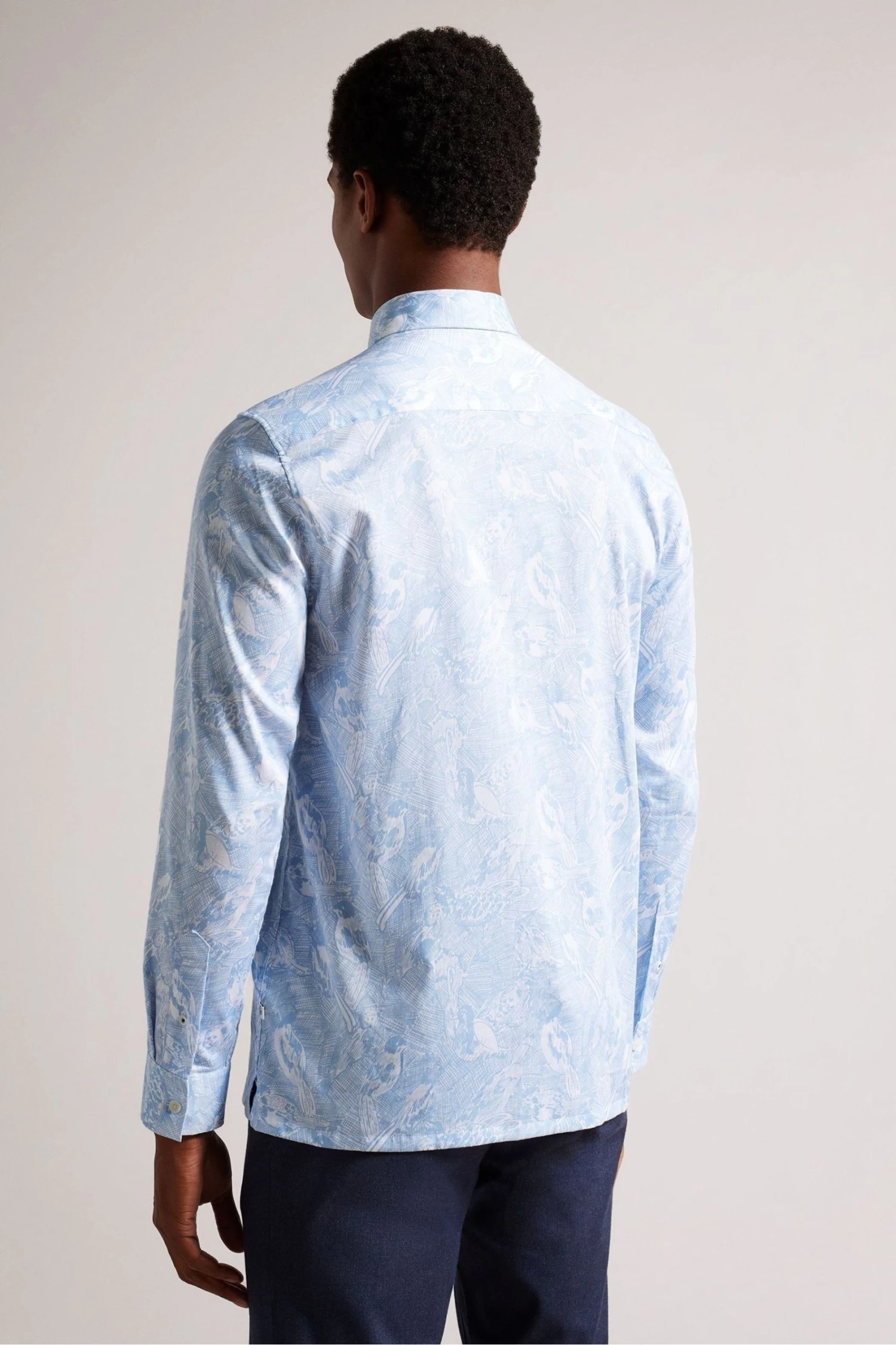 Ted Baker Mullen Blue Long Sleeve Hand Drawn Bird Print Shirt - Image 2