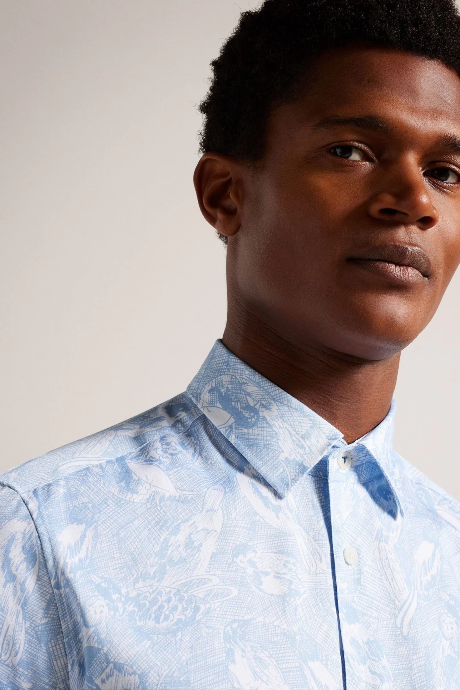 Ted Baker Mullen Blue Long Sleeve Hand Drawn Bird Print Shirt - Image 4