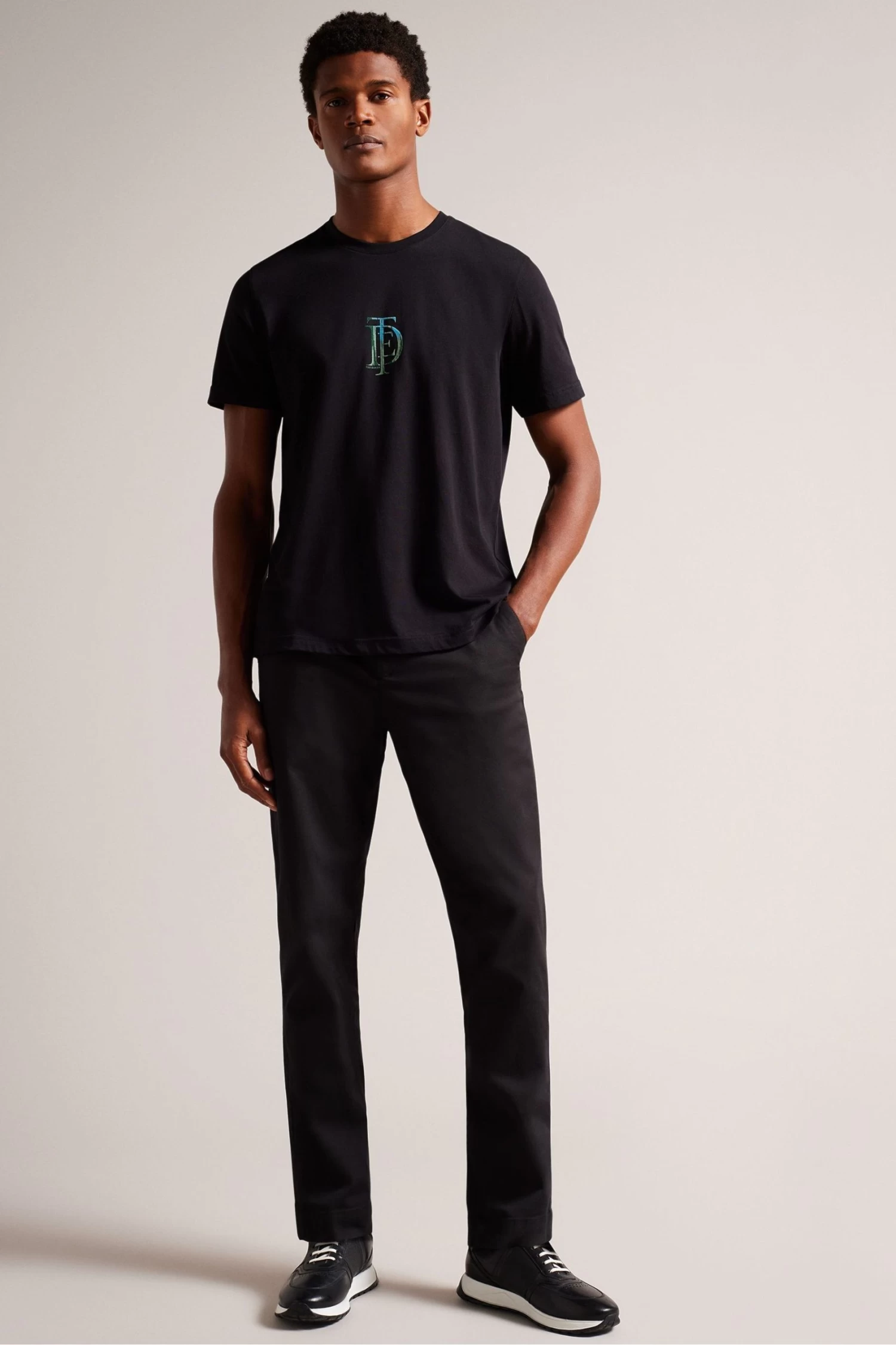 Ted Baker Achram Black Regular Flocked T-Shirt - Image 3