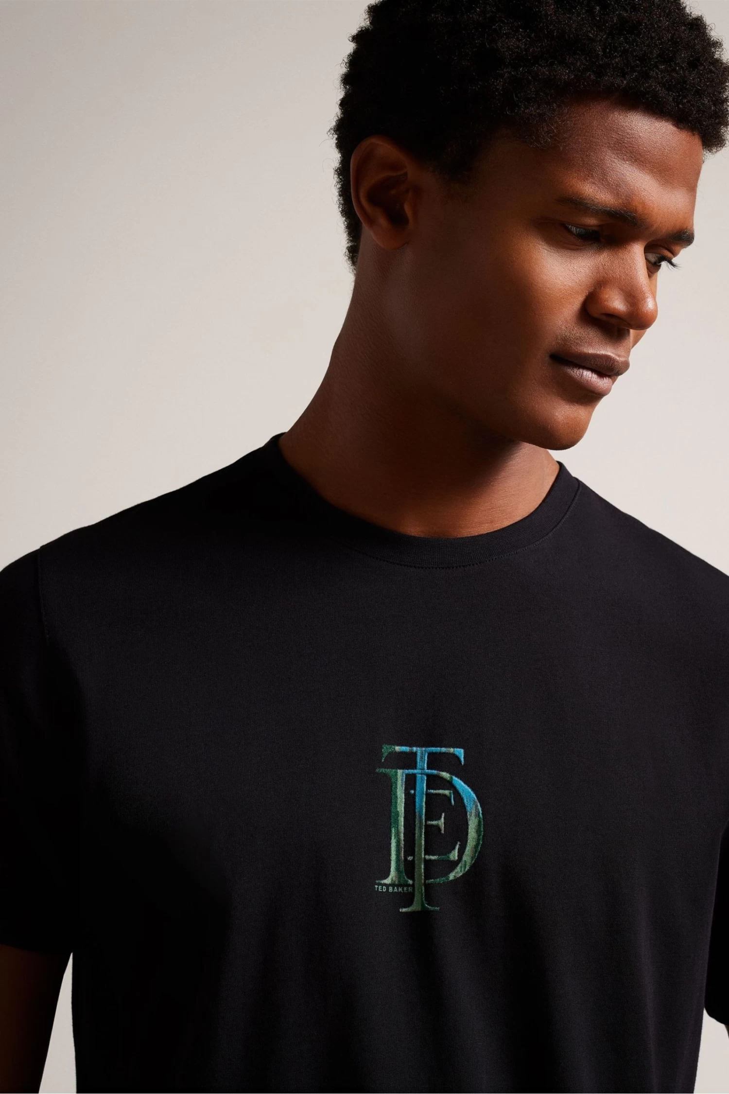 Ted Baker Achram Black Regular Flocked T-Shirt - Image 4