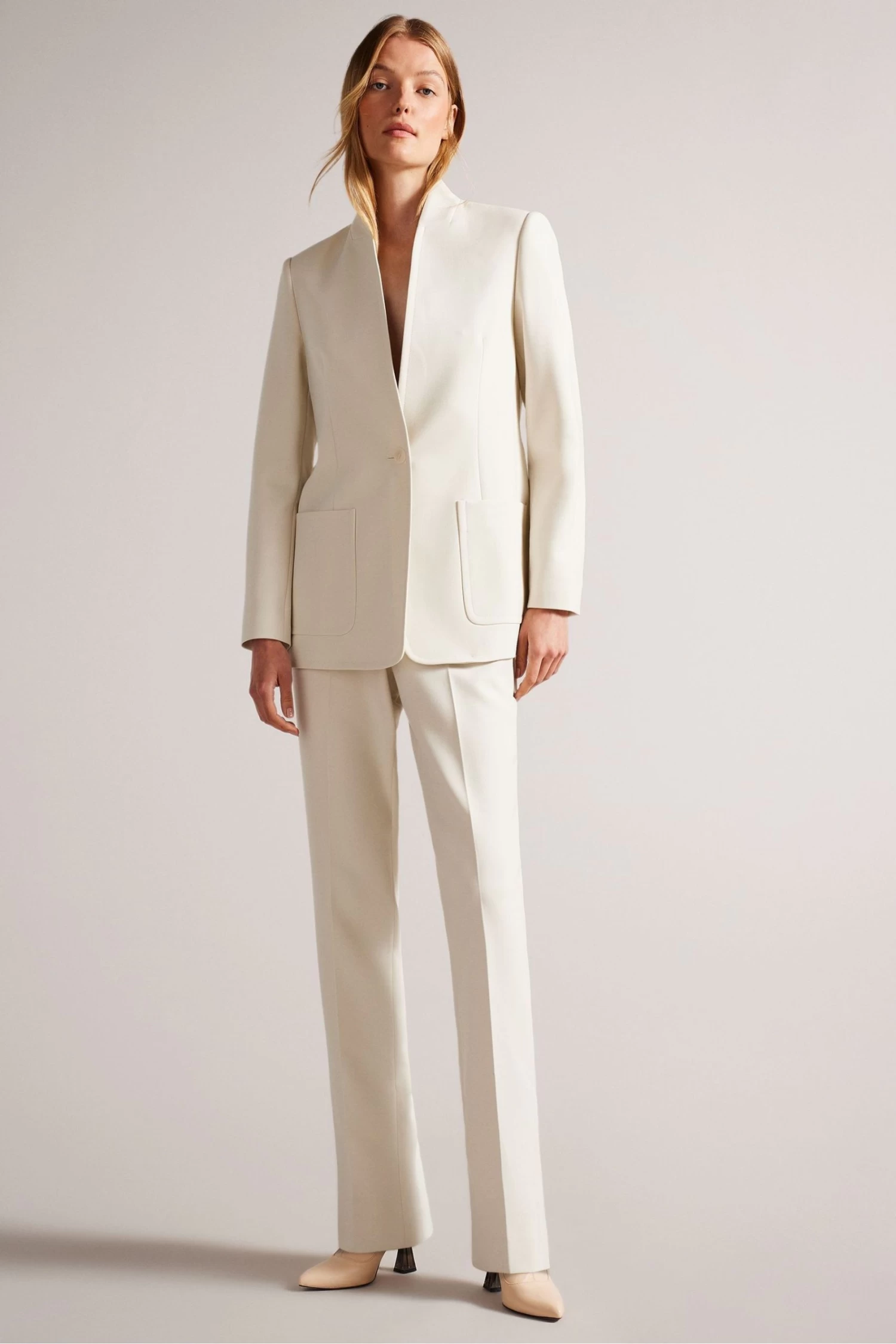 Ted Baker Natural Ambero Single Breasted Collarless Blazer - Image 3