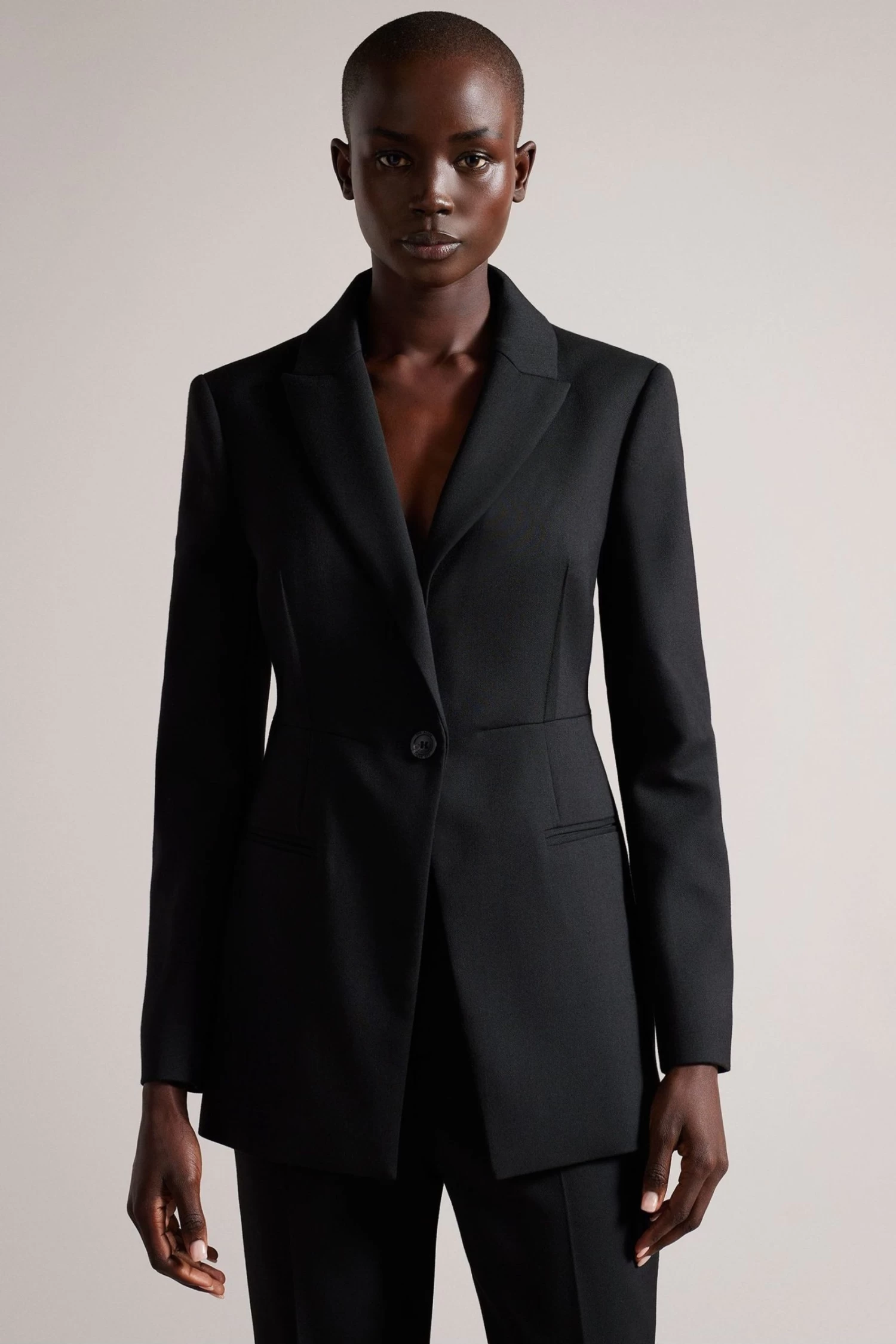 Ted Baker Fritta Black Longline Single Breasted Blazer