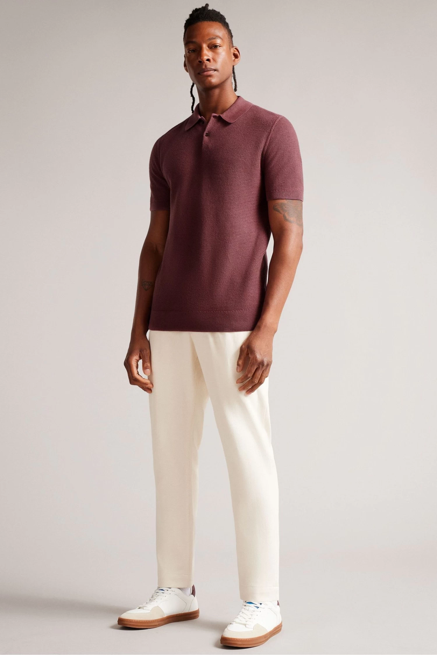 Ted Baker Red Imago Maroon Short Sleeved Regular Knitted Polo Shirt - Image 3