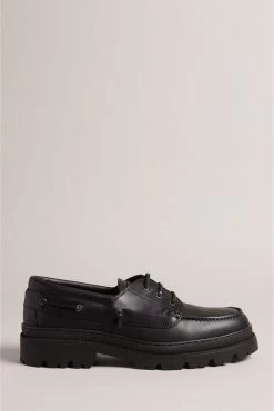 Ted Baker Cedrikl Black Waxy Leather Boat Shoes