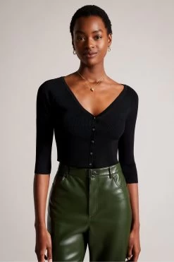 Ted Baker Casela Black Cropped V-Front Cardigan