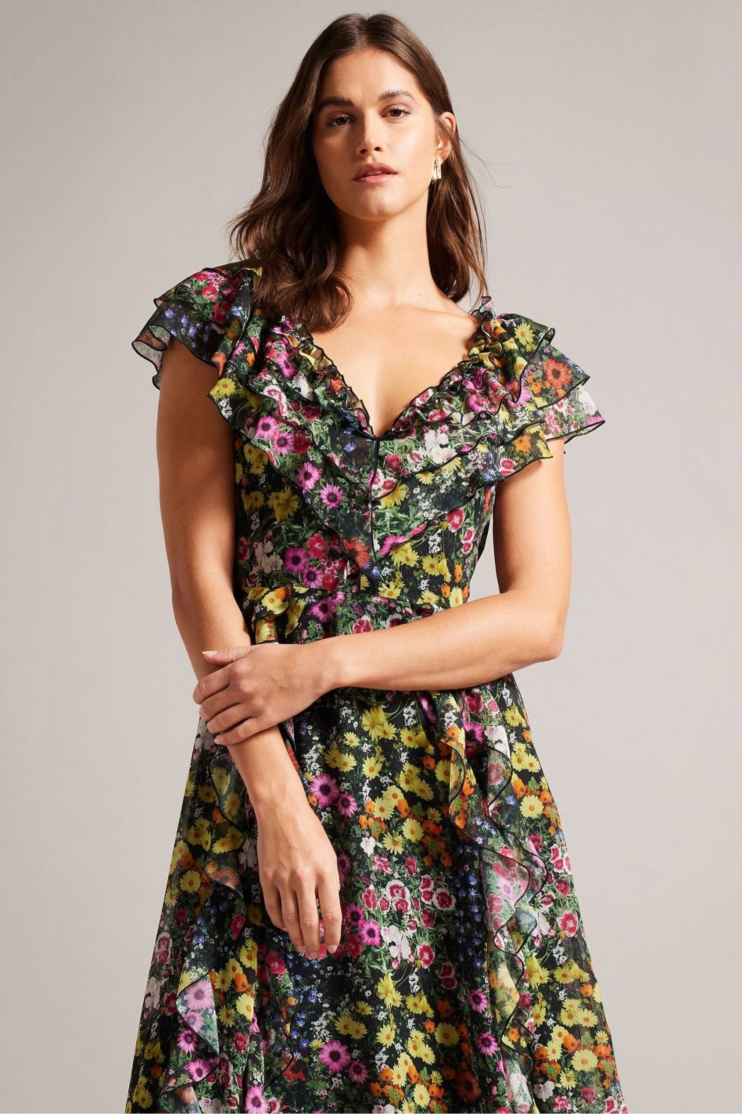 Ted Baker Adiie Black Frilled Sleeveless Maxi Dress With Tie Waist - Image 3