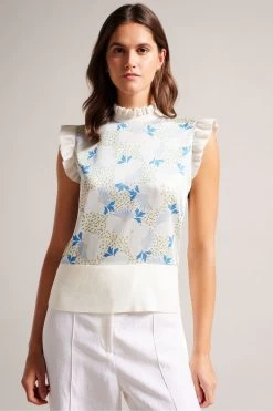 Ted Baker Sky Blue Luseea Woven Front Knit Top
