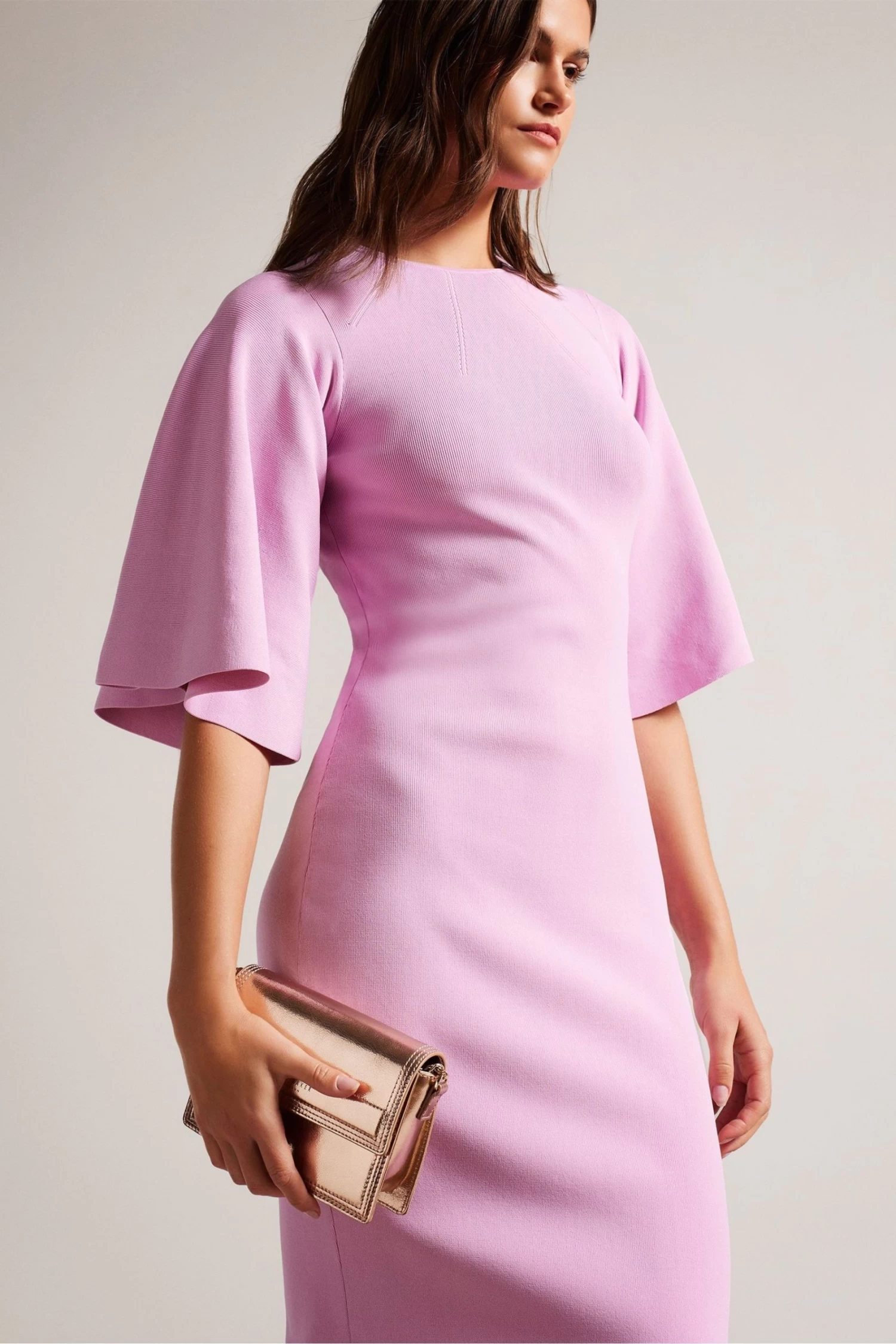Ted Baker Lilac Purple Lounia Fluted Sleeve Knitted Bodycon Midi Dress - Image 3