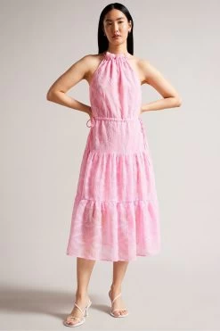 Ted Baker Lilac Purple Miarose Drawstring Waist Halterneck Dress