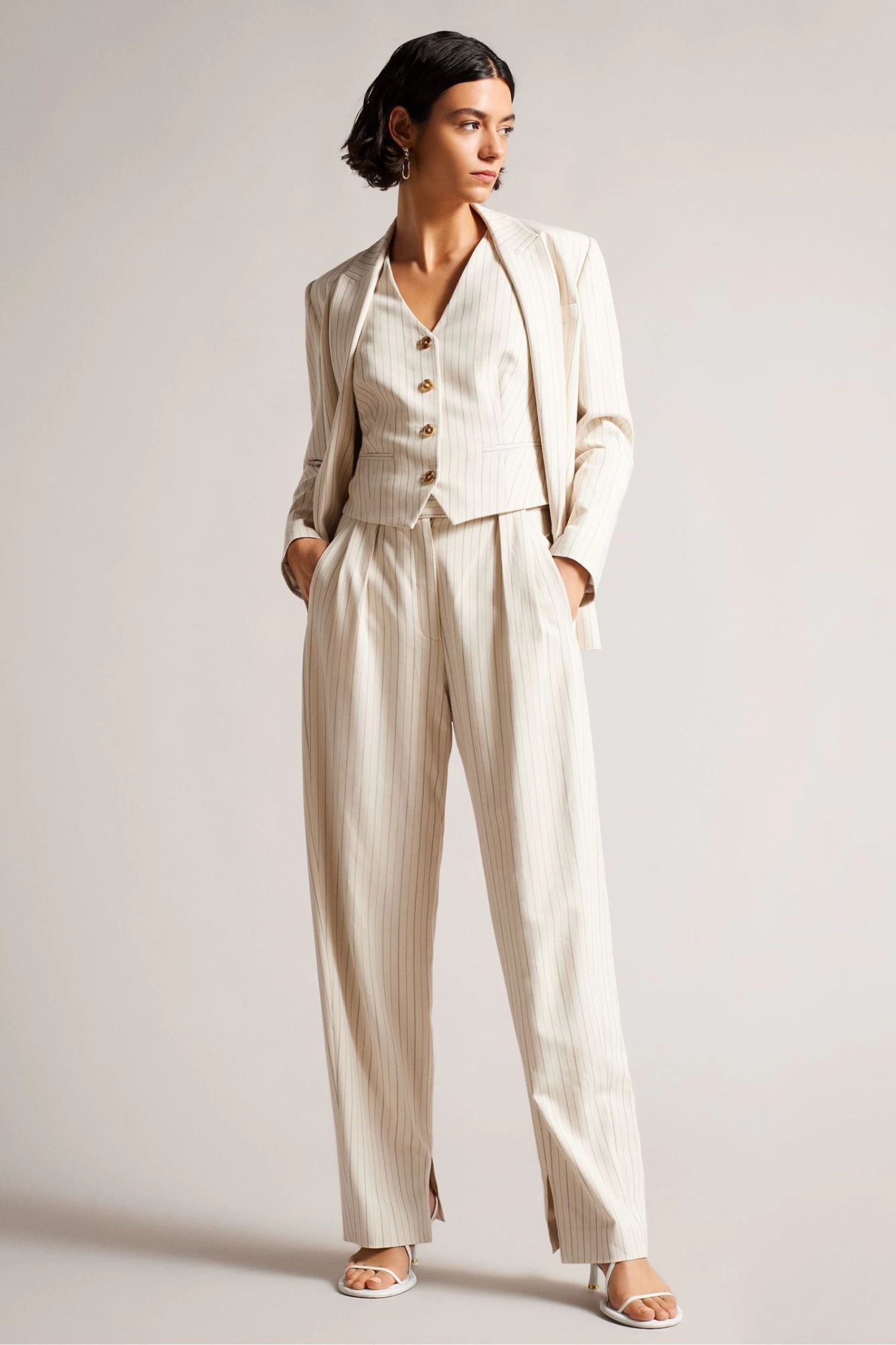 Ted Baker Cream Kllarat Tailored Barrel Leg Trousers - Image 3