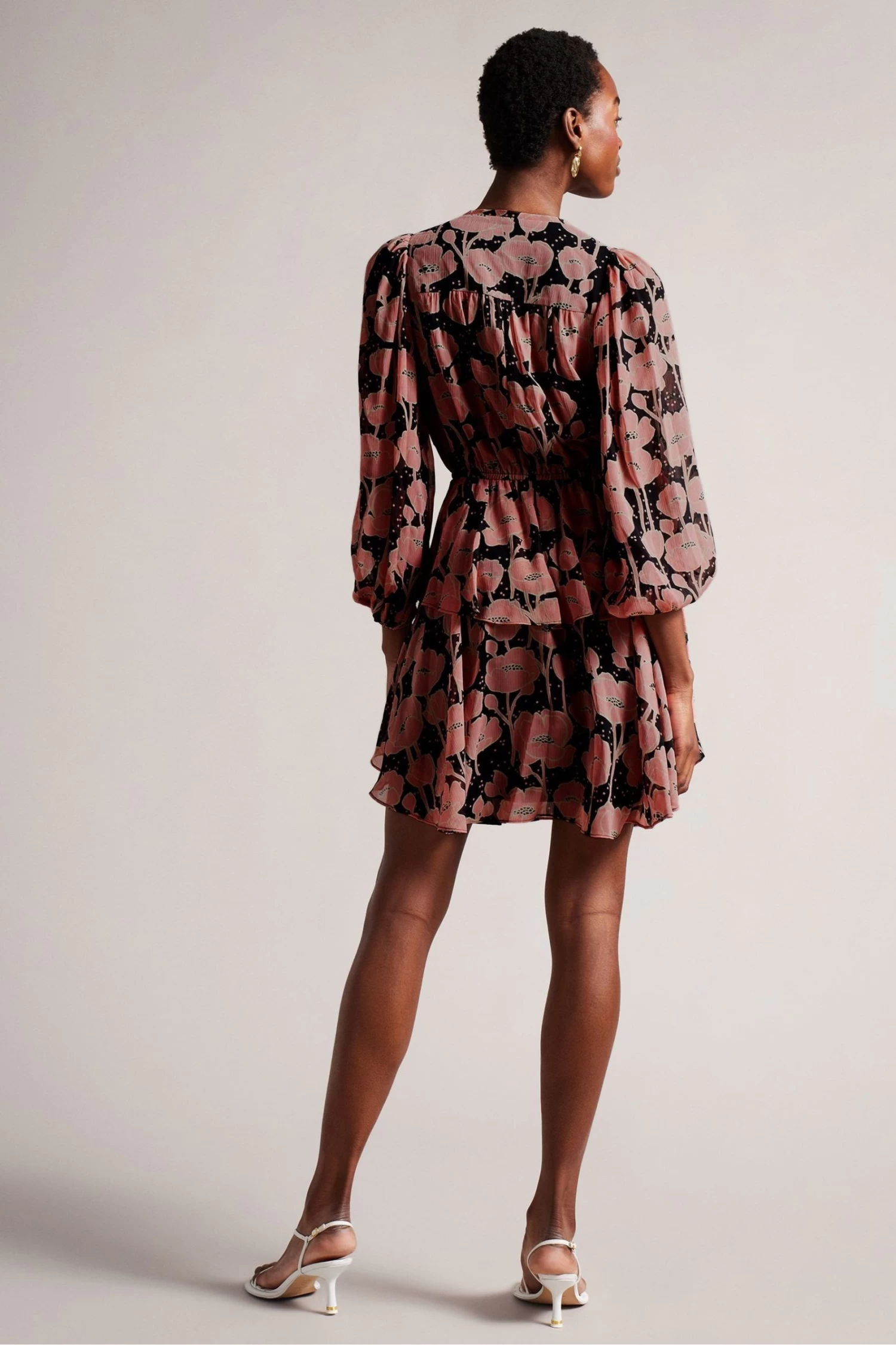 Ted Baker Priana Black V-Neck Printed Tie Front Mini Dress - Image 2