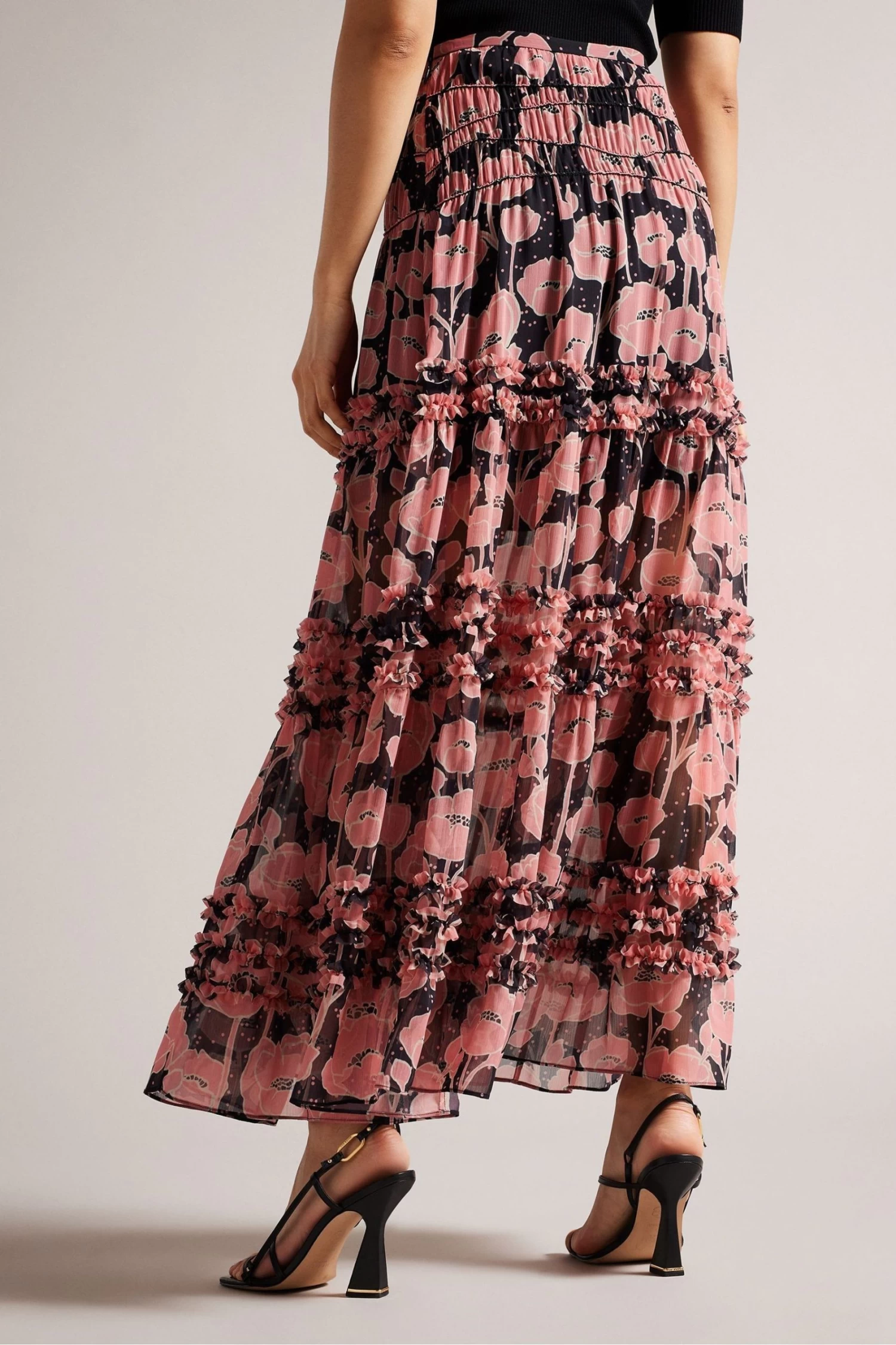 Ted Baker Allesaa Micro Ruffle Tiered Black Midaxi Skirt - Image 2