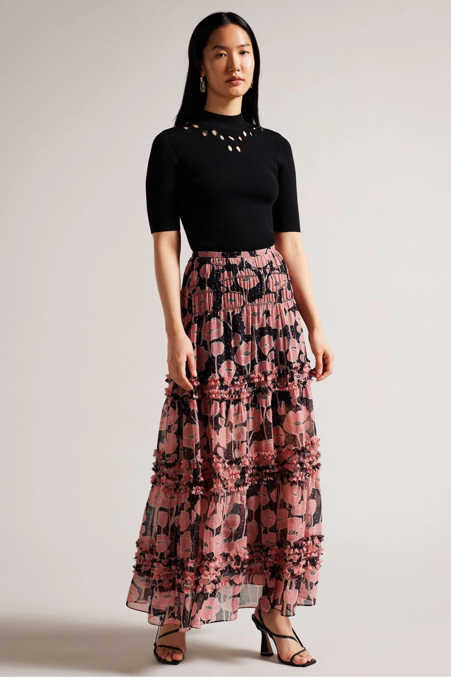 Ted Baker Allesaa Micro Ruffle Tiered Black Midaxi Skirt - Image 3