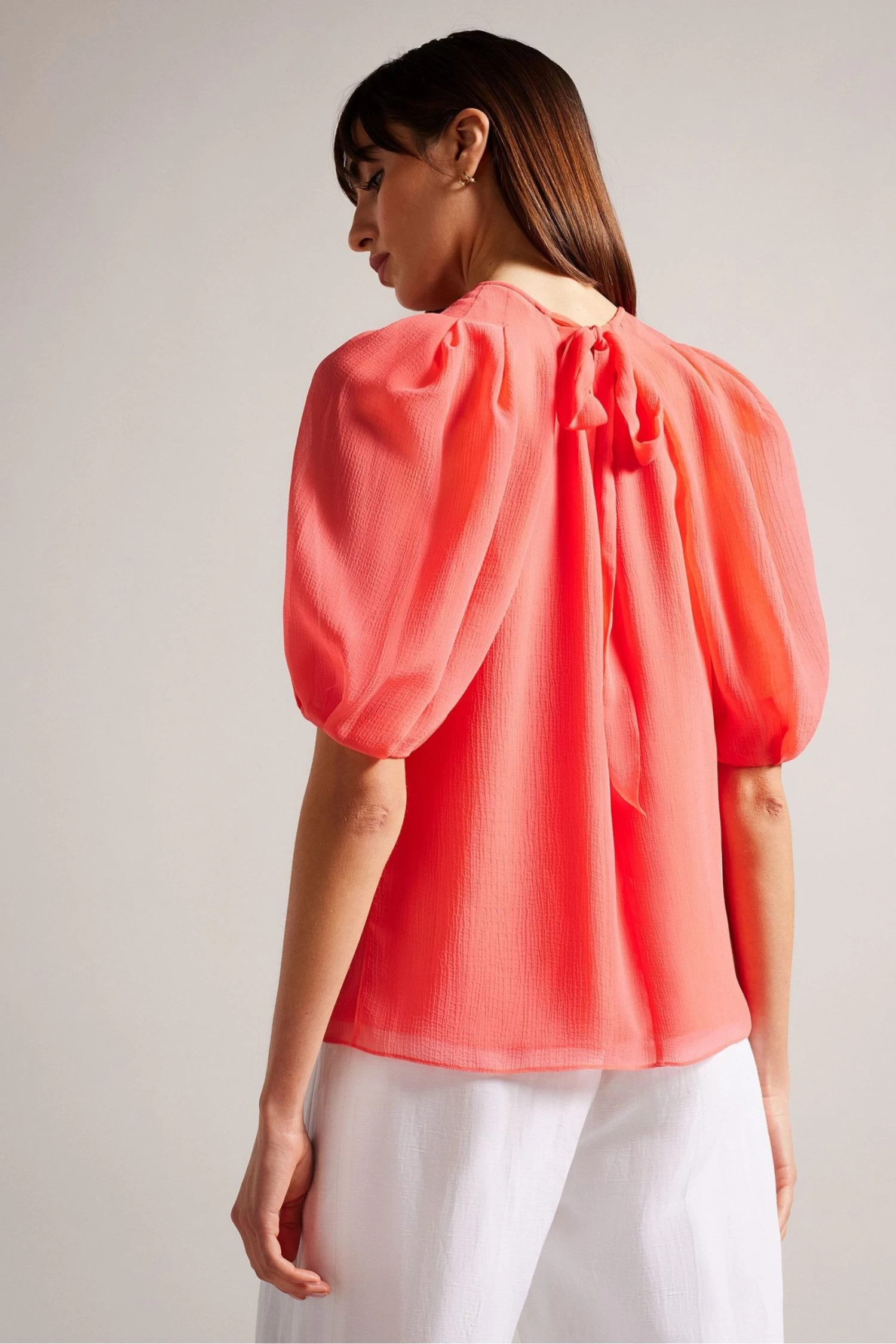 Ted Baker Pink Natelie Coral Boxy Top With Puff Sleeves - Image 2