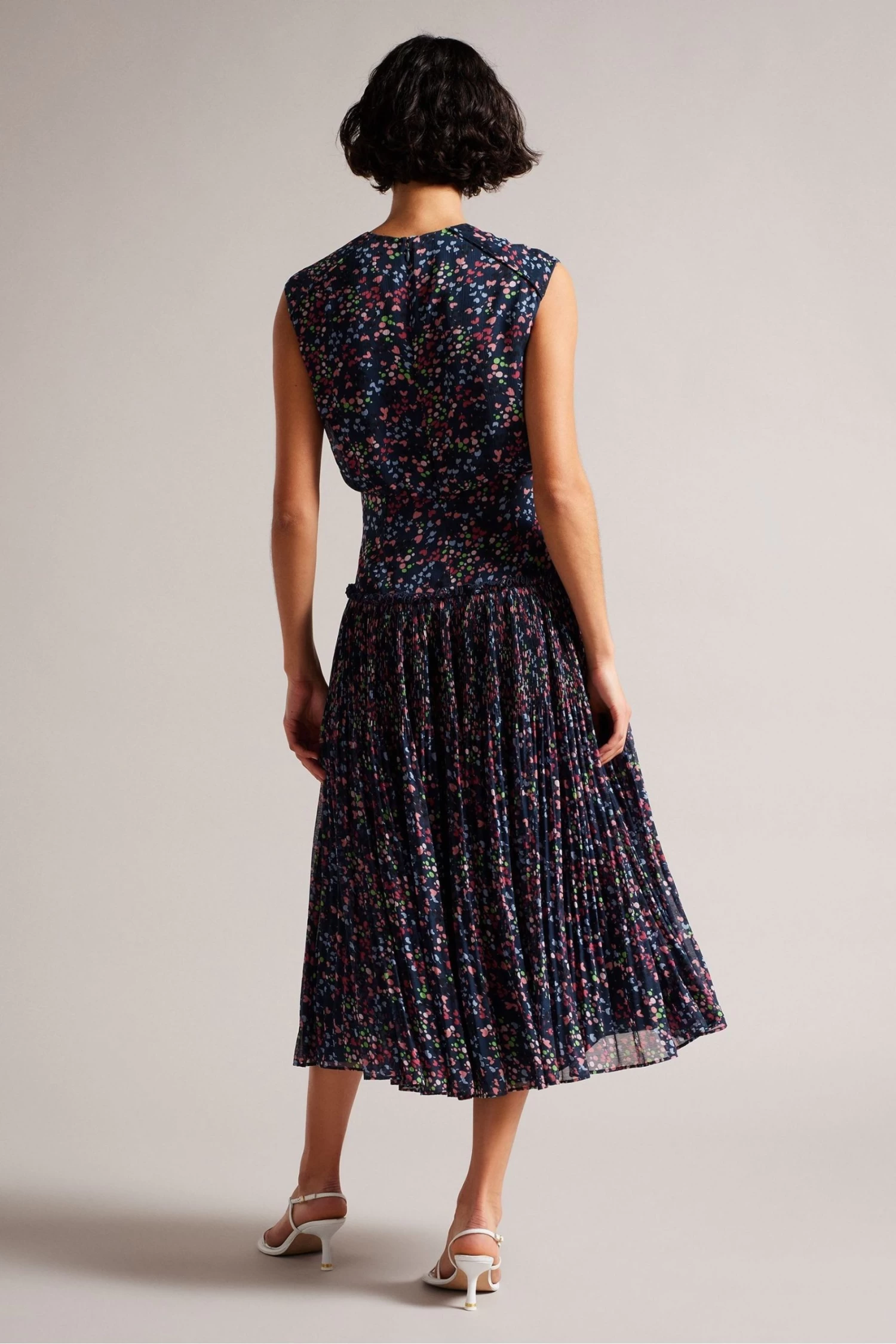 Ted Baker Blue Coraal Dk-Navy Waisted Sleeveless Midi Dress - Image 2