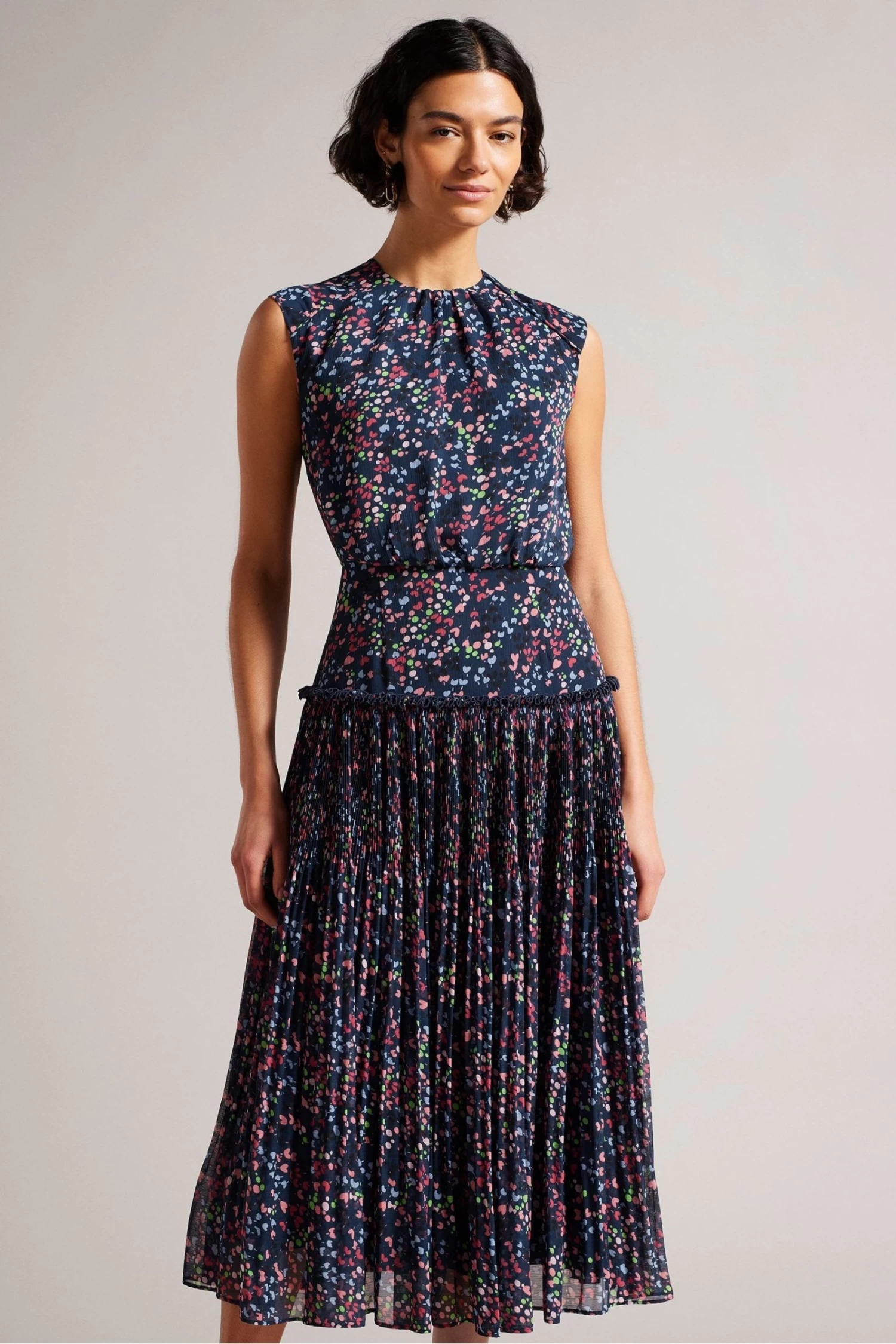 Ted Baker Blue Coraal Dk-Navy Waisted Sleeveless Midi Dress - Image 3