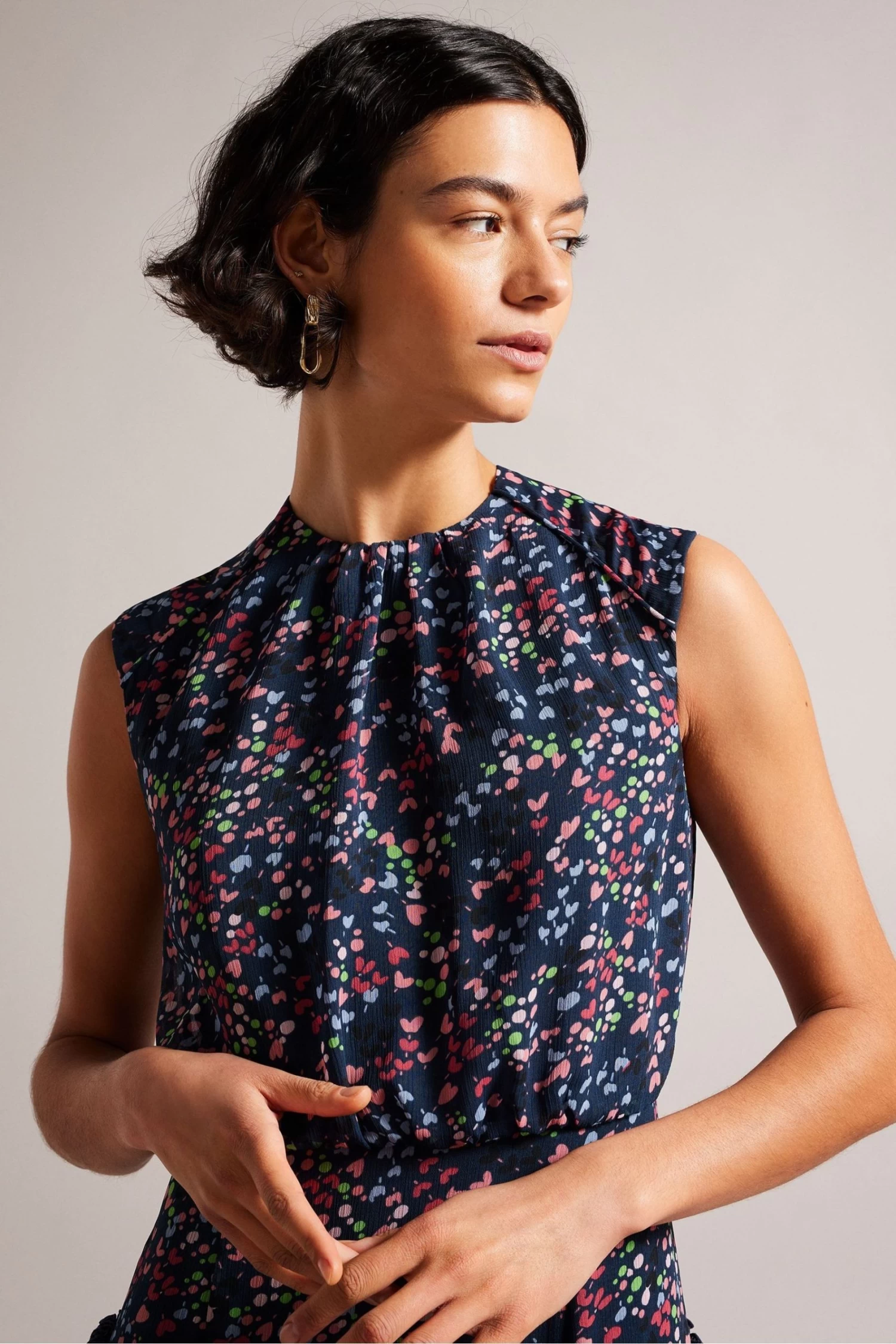 Ted Baker Blue Coraal Dk-Navy Waisted Sleeveless Midi Dress - Image 4