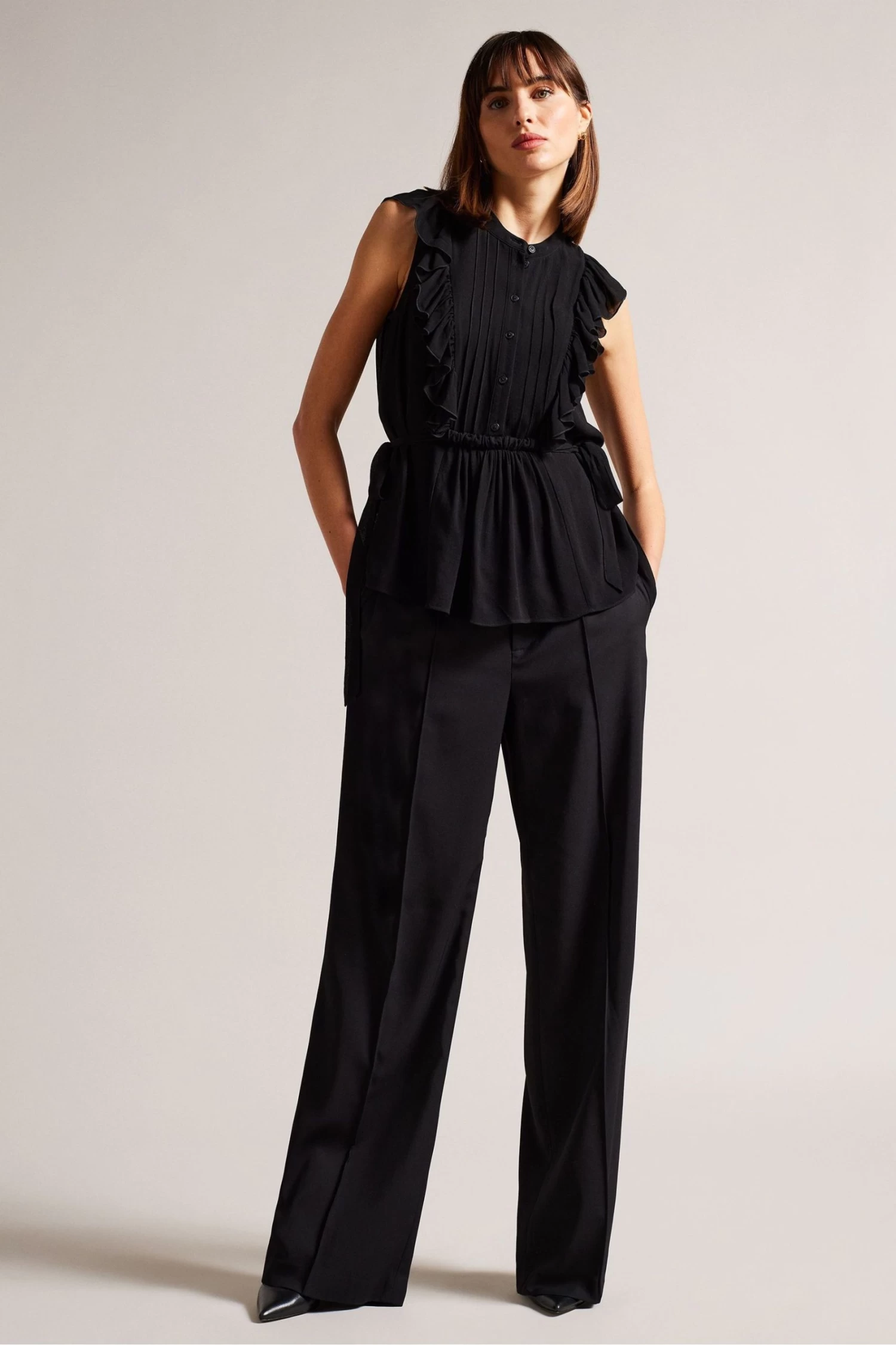 Ted Baker Evalie Sleeveless Frilled Black Top - Image 3