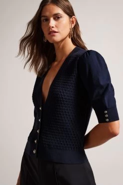 Ted Baker Blue Charess Cropped Cardigan With Diamante Buttons