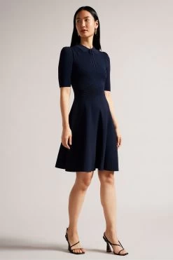 Ted Baker Blue Hillder Delicate Pointelle Knit Dress