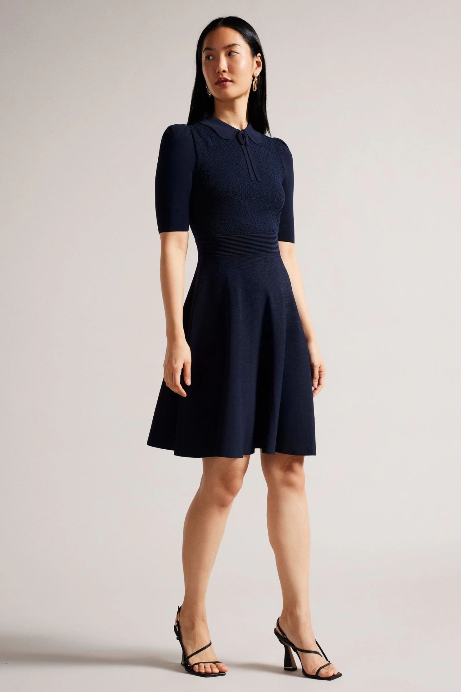 Ted Baker Blue Hillder Delicate Pointelle Knit Dress