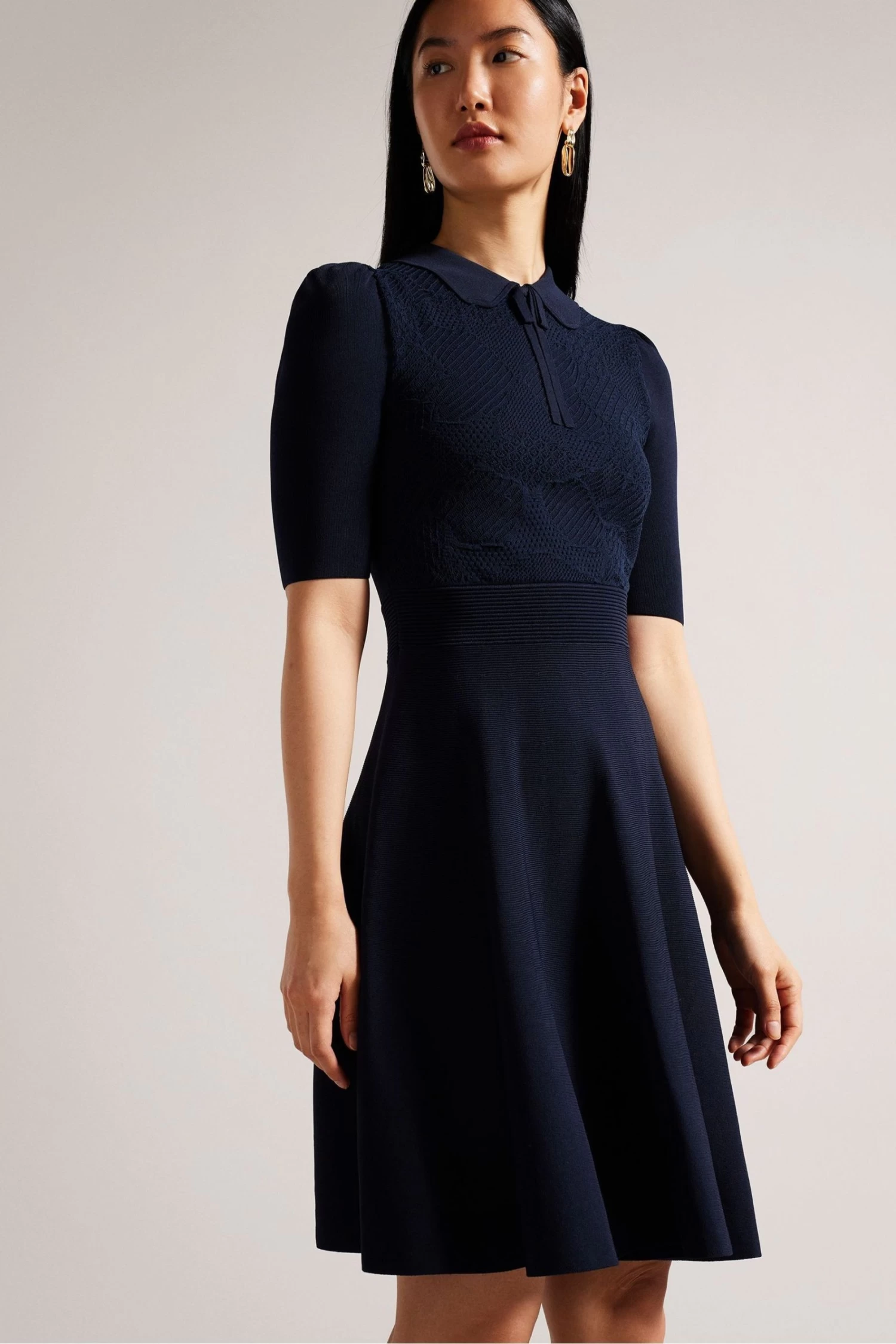Ted Baker Blue Hillder Delicate Pointelle Knit Dress - Image 3