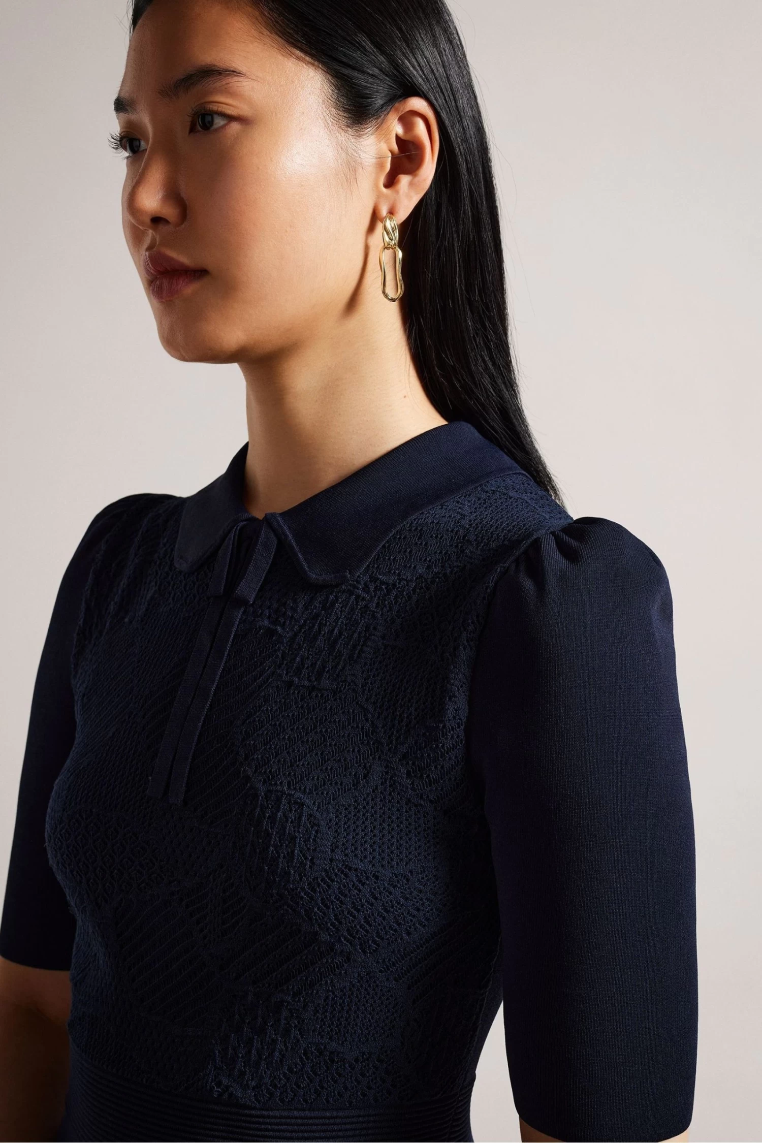 Ted Baker Blue Hillder Delicate Pointelle Knit Dress - Image 4