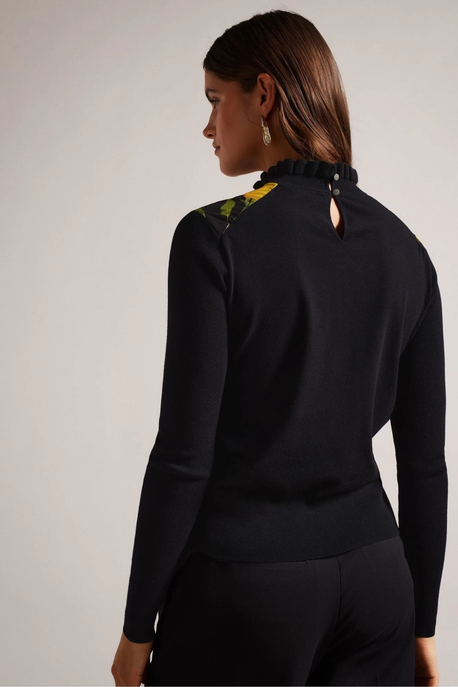 Ted Baker Daneaa Black Woven Front Fluted Neck Sweater - Image 2