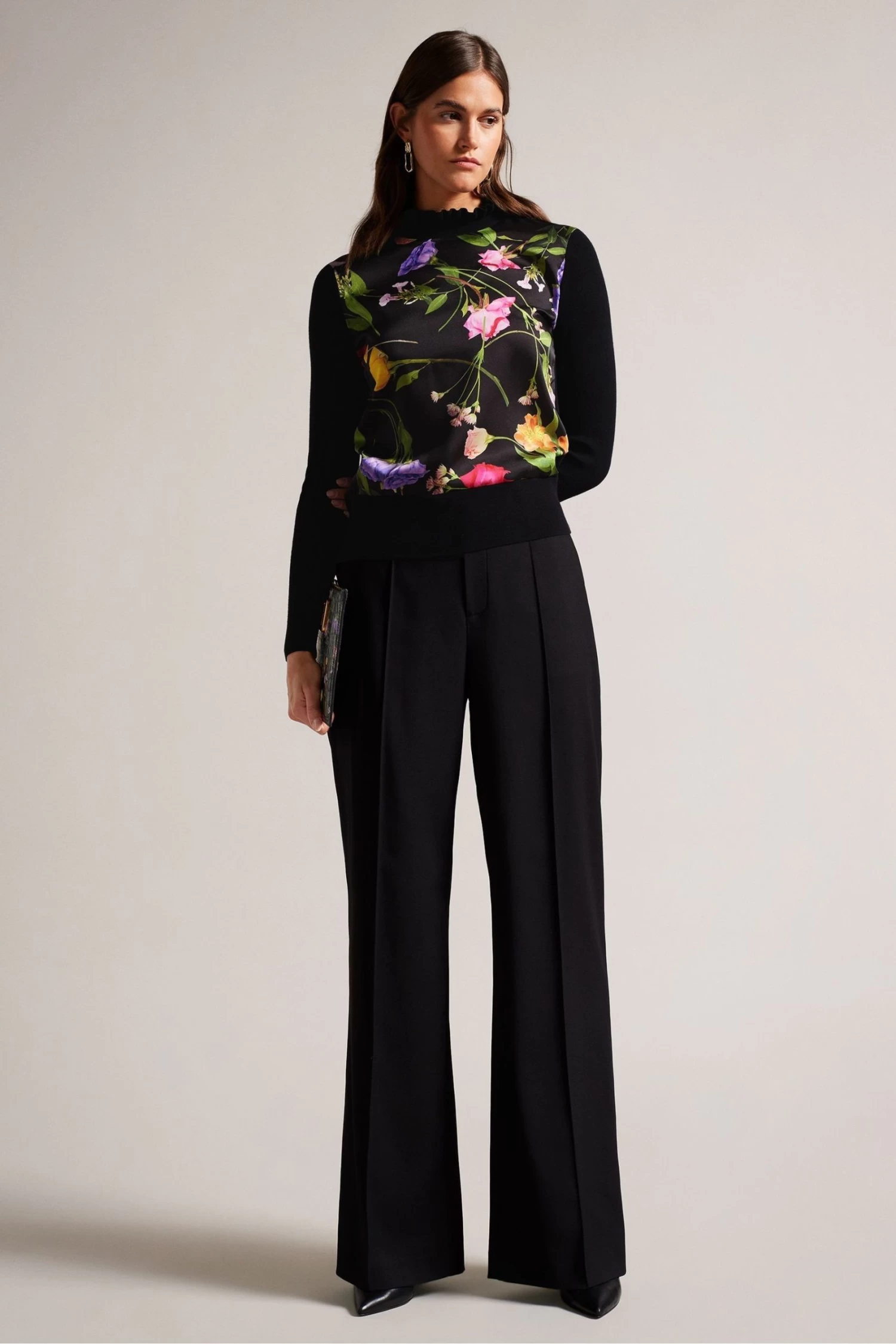 Ted Baker Daneaa Black Woven Front Fluted Neck Sweater - Image 3